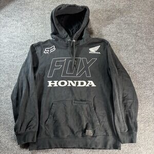 Fox Honda Hoodie Mens Large Black Pullover Fleece Motocross Logo Graphic